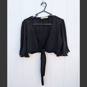 Cropped Self-Tie Top with 3/4 Sleeves
